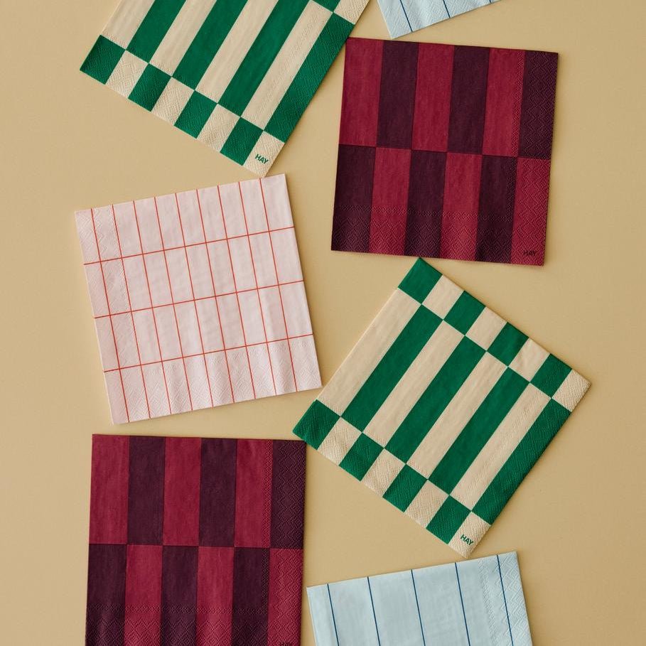 Gemusterte Servietten – 20er-Set – Abendessen – Rosa & Blau