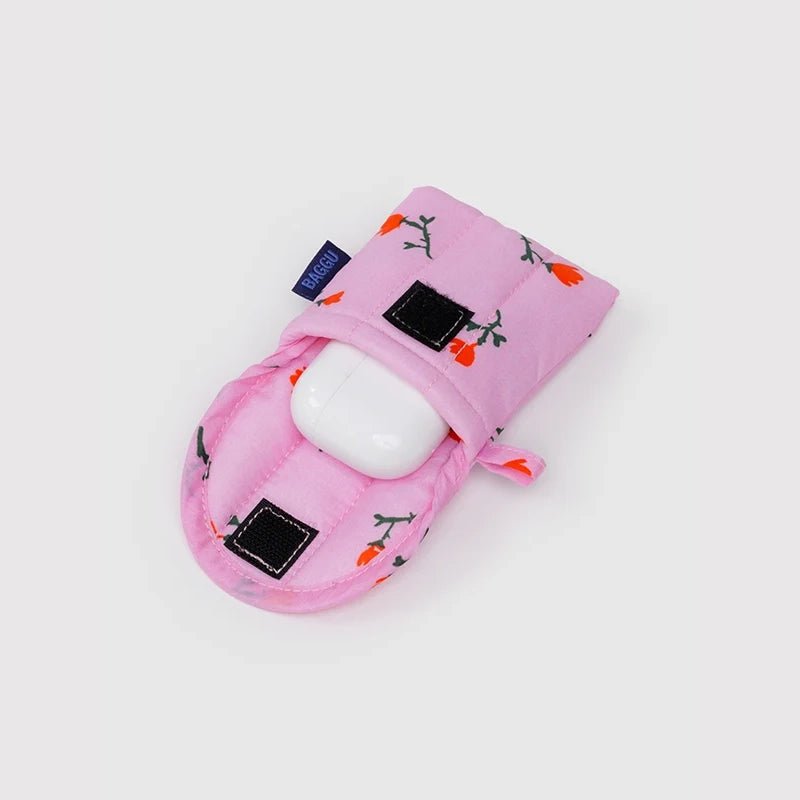 Baggu Puffy Earbuds Case with painted wildflower design, soft puffy material, compact storage for earbuds.