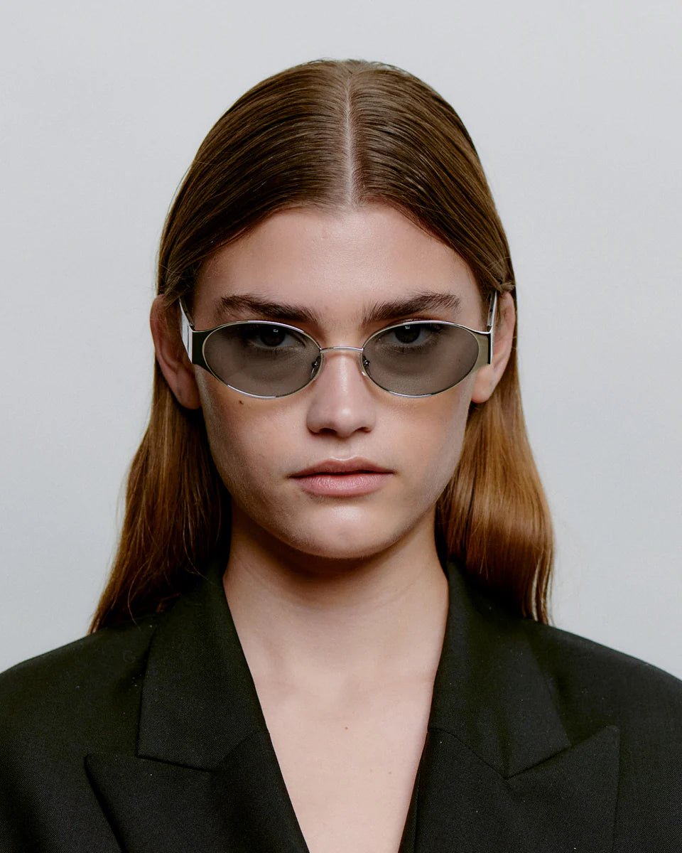 Silver crystal Bella sunglasses by A. Kjaerbede featuring stylish frames and reflective lenses.