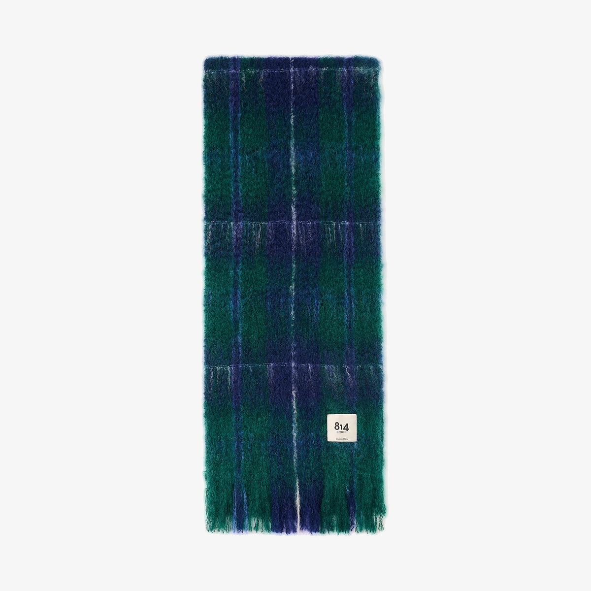 British green tartan mohair scarf by 814 Ezcaray, featuring a classic plaid pattern and soft, cozy texture.