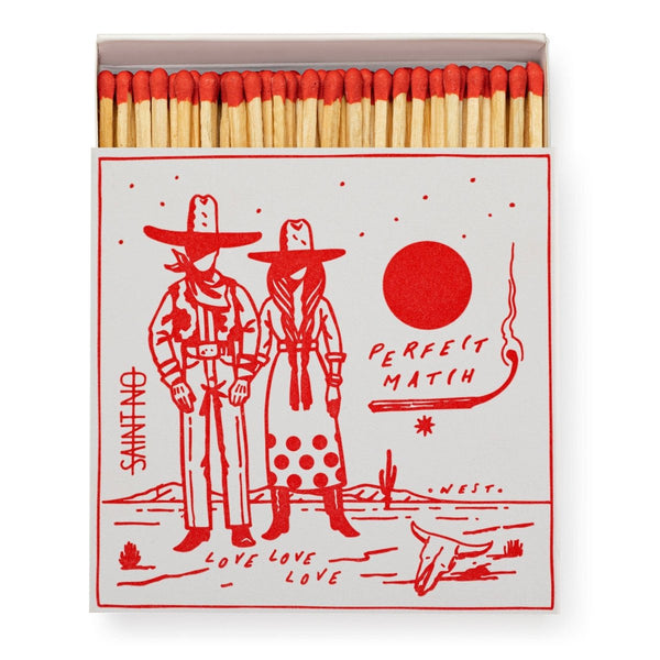 "A Cowboy’s Perfect Match" Letterpress-Streichholzschachtel – Saint Nos Wilder Westen