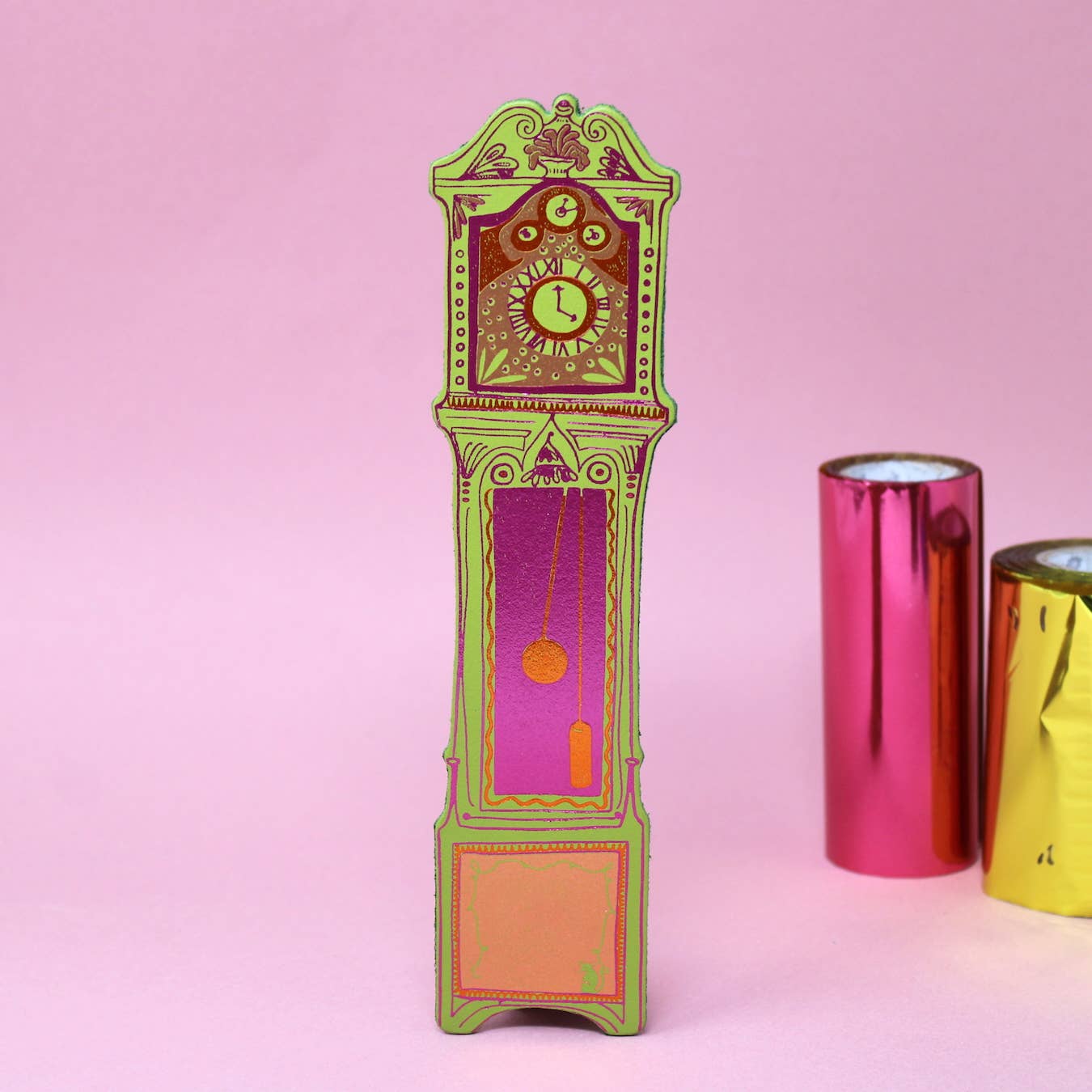 Grandfather Clock Bookmark: Hot Pink