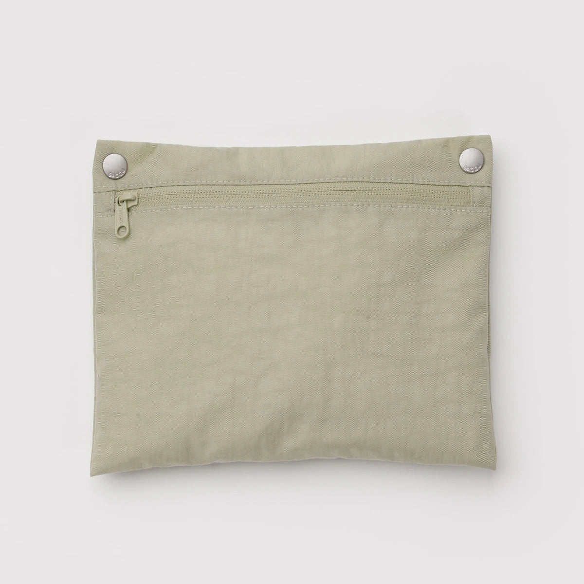 Celadon pouch with zipper on a white background