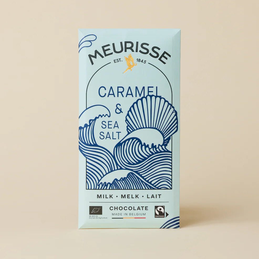 Hallesches Haus Mum's Little Treats Gift Set featuring caramel sea salt milk chocolate Meurisse bars on a white background