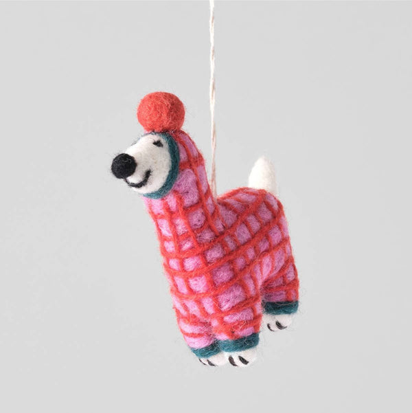 Jayla, Dog in Red Onesie Hanging Felt Ornament