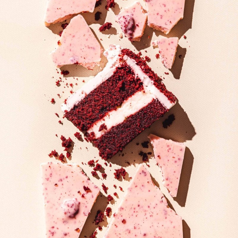 Compartes Chocolate Red Velvet Cake Chocolate Bar with smooth red velvet coating and rich chocolate interior.