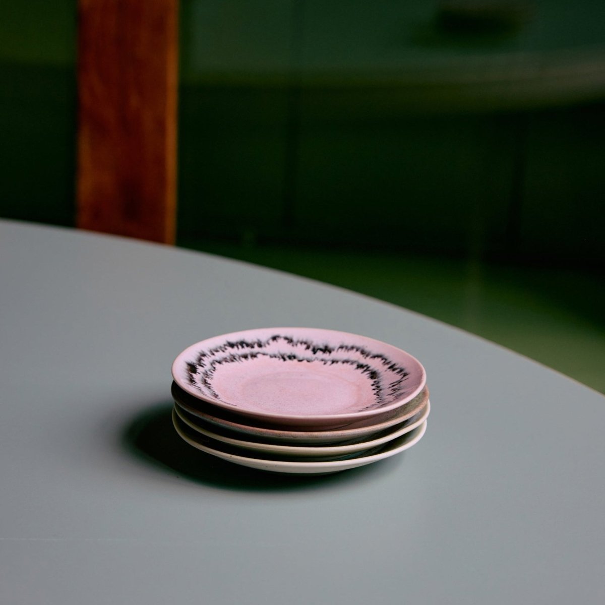 HKliving 70er-Jahre Keramik-Untertassen – Doodle (4er-Set)