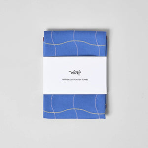 Wave Grid Blue Woven Cotton Tea Towel