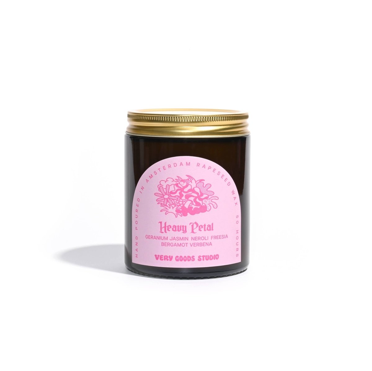 HEAVY PETAL Rapswachskerze / 170 ml / 45-50 Stunden Braunes Glasgefäß