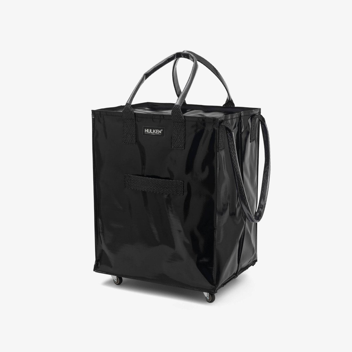 Large black Hulken bag with sturdy handles, made of durable material, ideal for carrying daily essentials.