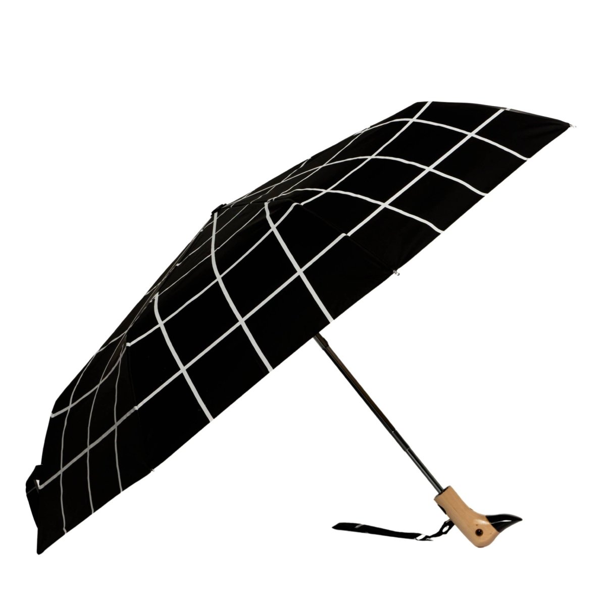 Black Grid Pattern Eco-Friendly Duck Handle Umbrella