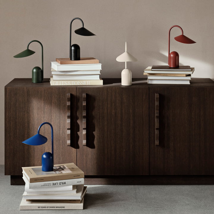 Ferm Living Arum Portable Lamp in bright blue with a soft cashmere finish, designed for stylish home lighting.