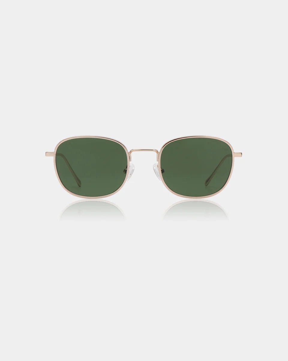 Gold Hello sunglasses by A. Kjaerbede featuring round frames and tinted lenses, stylish and trendy eyewear for sunny days.