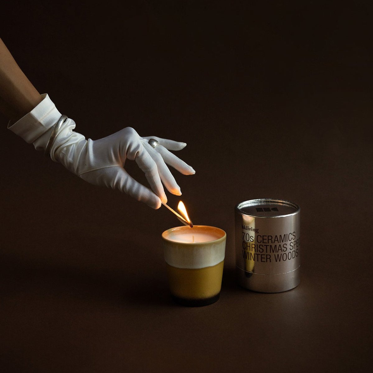 HKliving 70s Ceramics Christmas Special Candle in Winter Woods serveware with festive, vintage-inspired ceramic design.