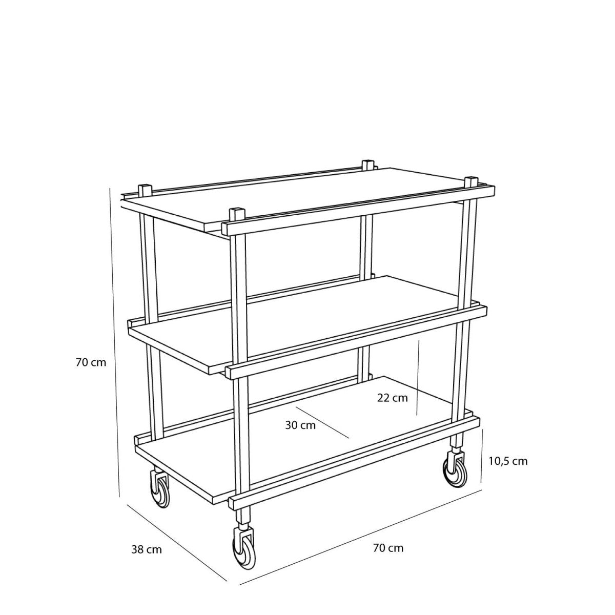 Multicolored Hübsch Crayon Trolley furniture with multiple drawers and wheels, designed for versatile storage and mobility.