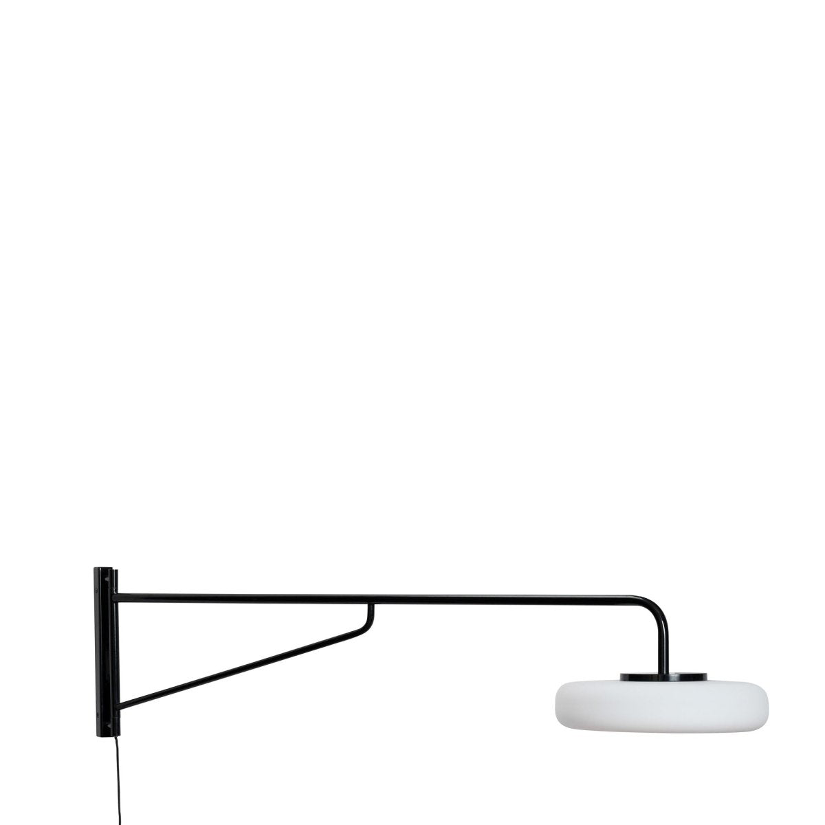 Black Hübsch Sway Wall Lamp mounted on a wall, showcasing modern lighting design with a sleek, minimalist look.