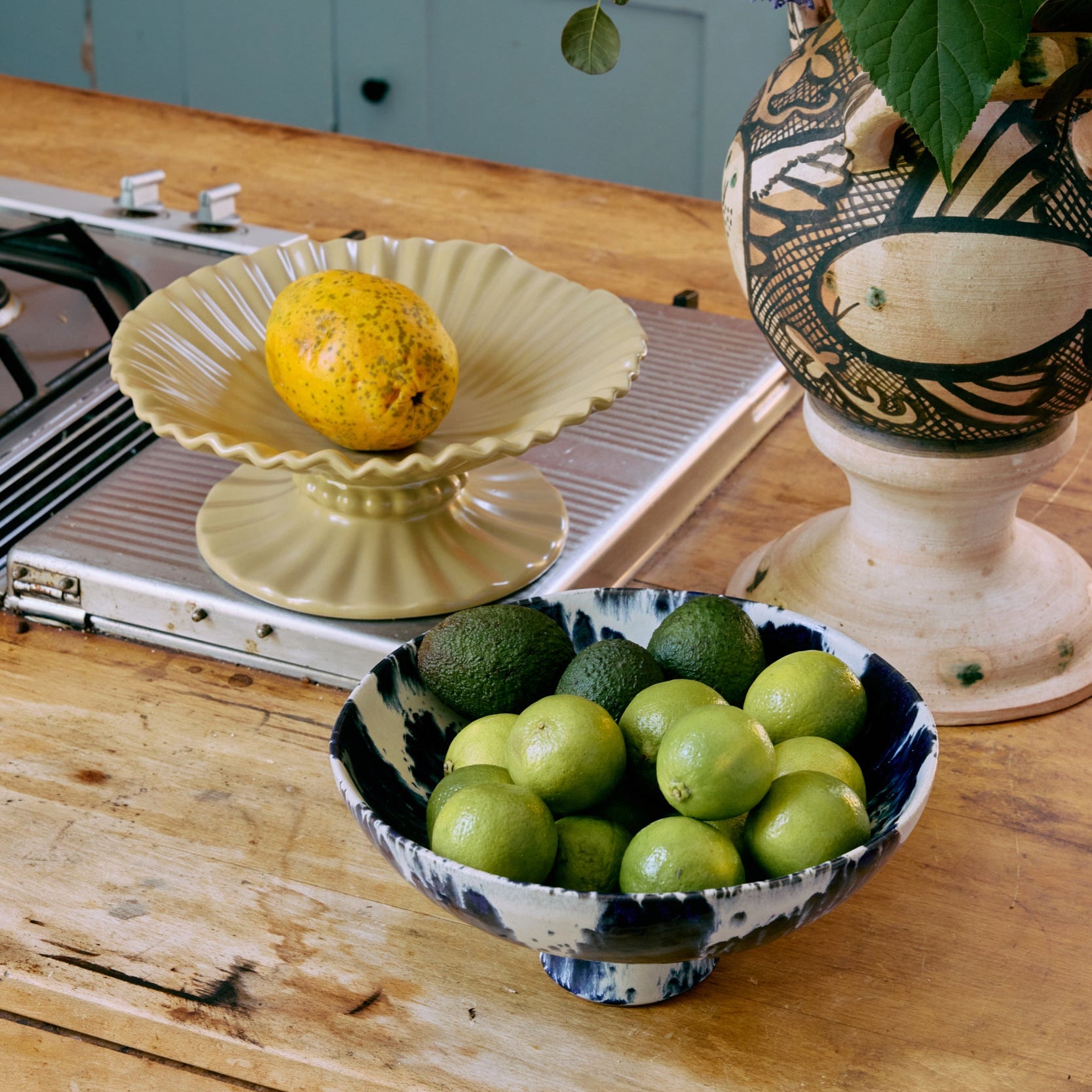 Ceramic Bowl on Base: Indigo