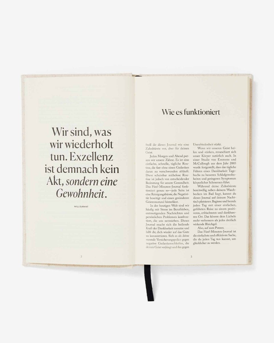 Deutsch The Five Minute Journal - Tägliche geführte Dankbarkeit