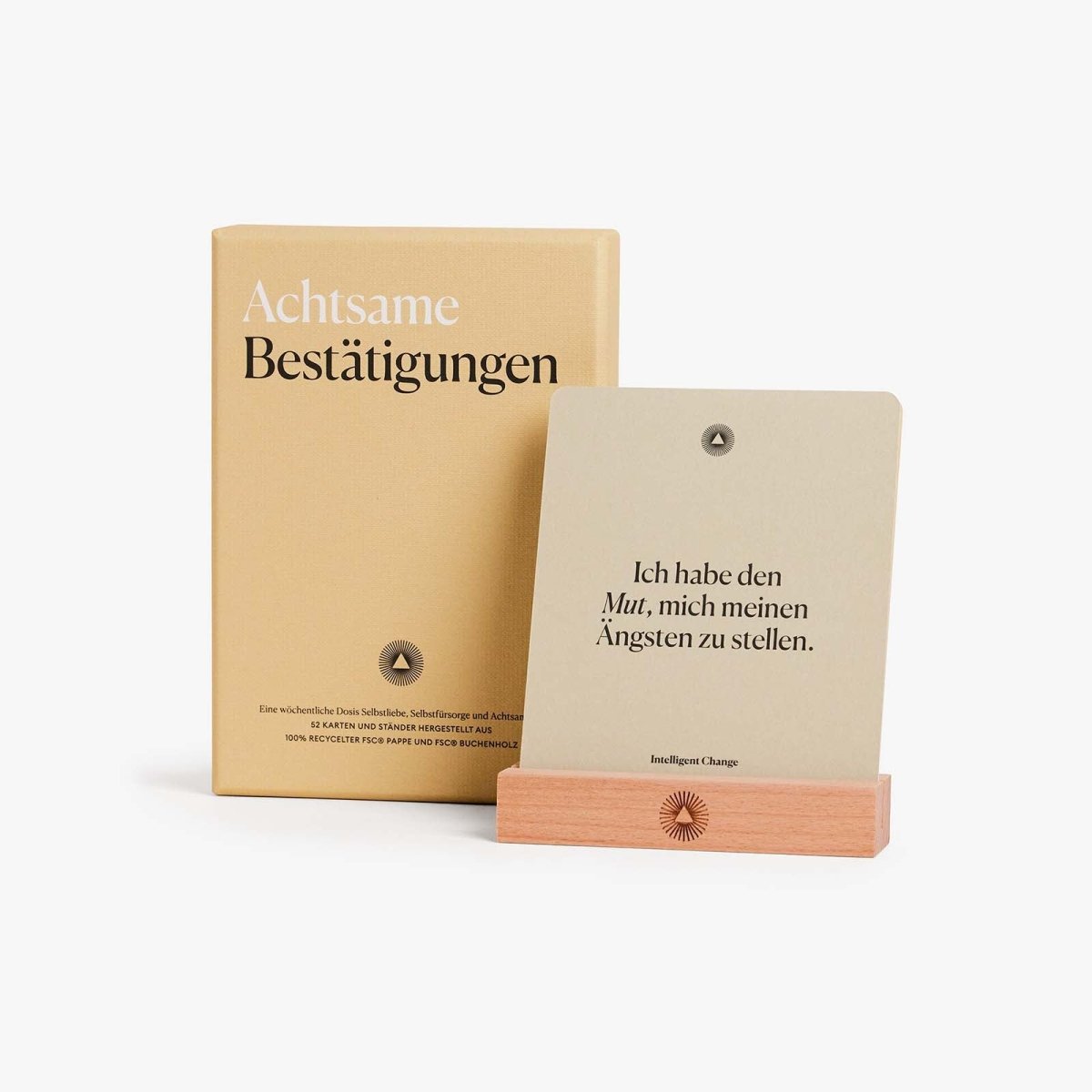 German edition Mindful Affirmations display cards by Intelligent Change, featuring inspiring positive affirmation cards for mindfulness.
