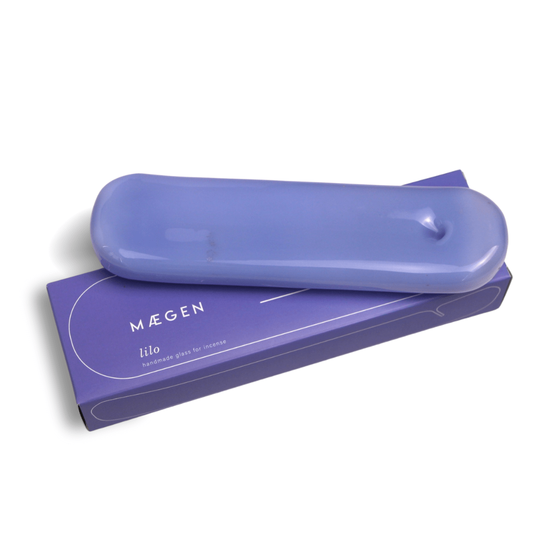 Milky blue Lilo incense holder by MÆGEN with a smooth, rounded design perfect for holding incense sticks.