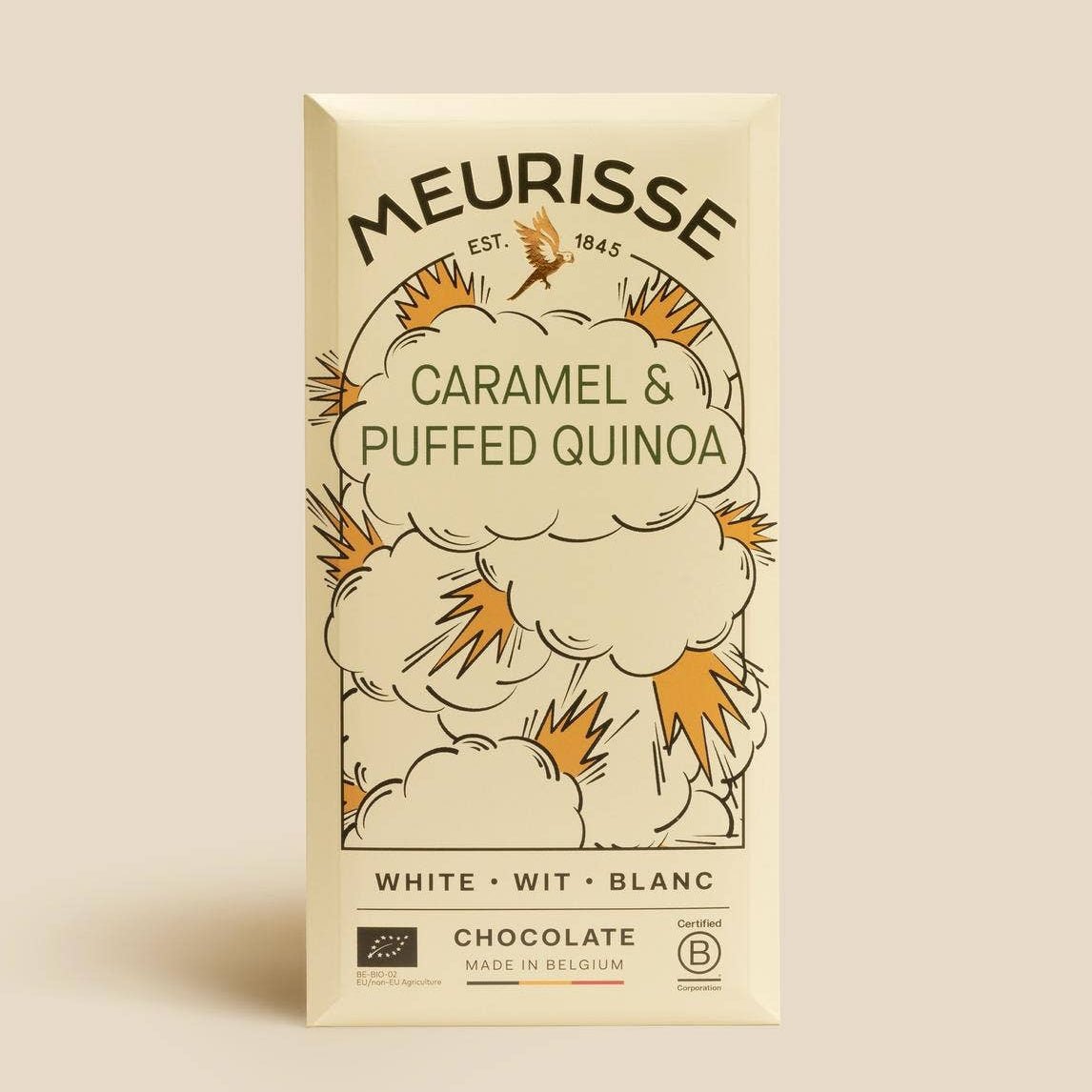 White Chocolate with Puffed Quinoa and Caramel (100g)