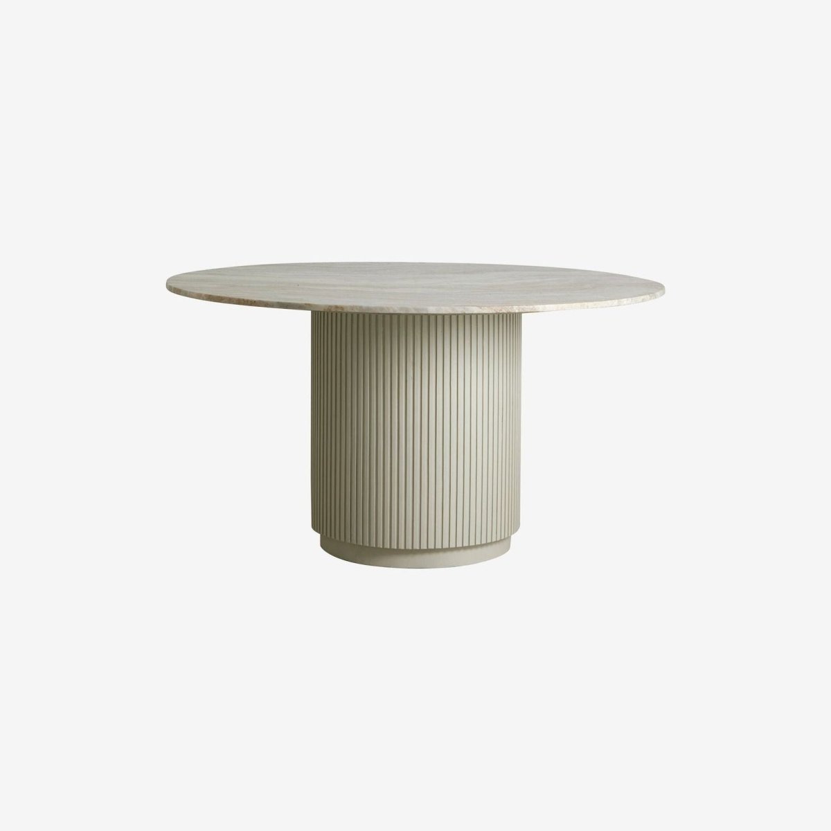 Nordal A/S ERIE round dining table, 140cm, white wood base with elegant ivory marble tabletop, perfect for modern dining spaces.