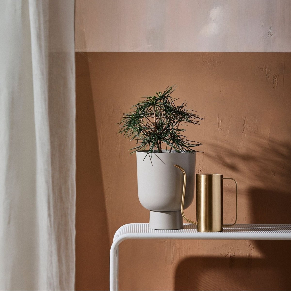 Small beige GALOA planter by Nordal A/S, round ceramic plant pot with smooth finish, perfect for indoor or outdoor plants.