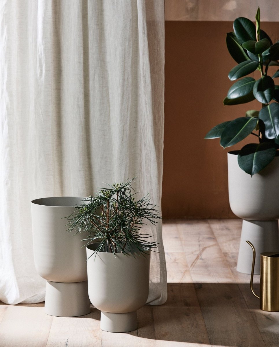 Small beige GALOA planter by Nordal A/S, a stylish ceramic plant pot suitable for indoor or outdoor use.