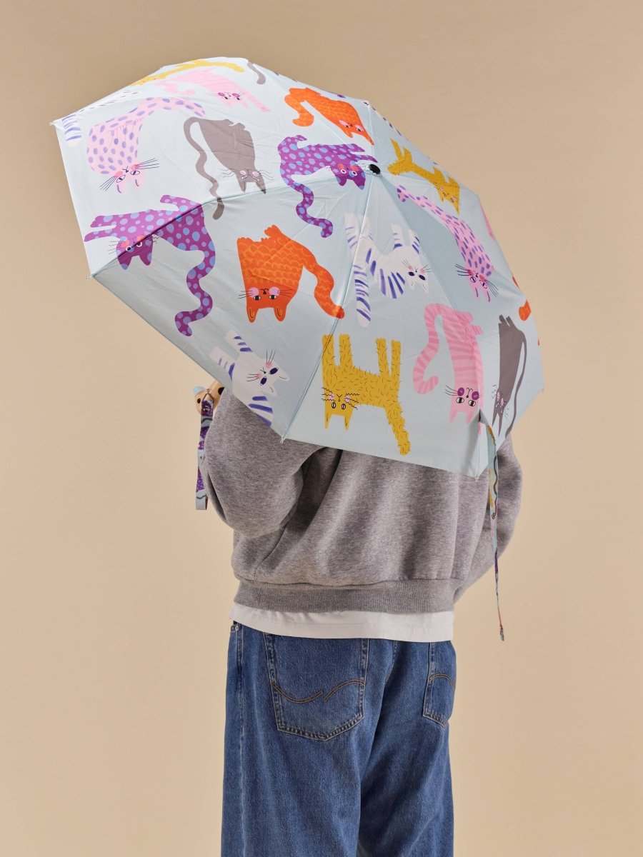 Blue Ice Arty Cats duck umbrella by Original Duckhead EU, colorful accessory with fun cat design, open and ready to use.