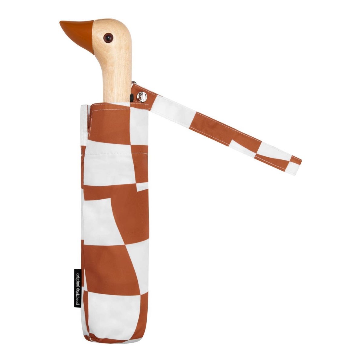 Eco-friendly Duckhead umbrella with peanut butter checkers design, Original Duckhead EU accessories, compact and stylish rain protection.