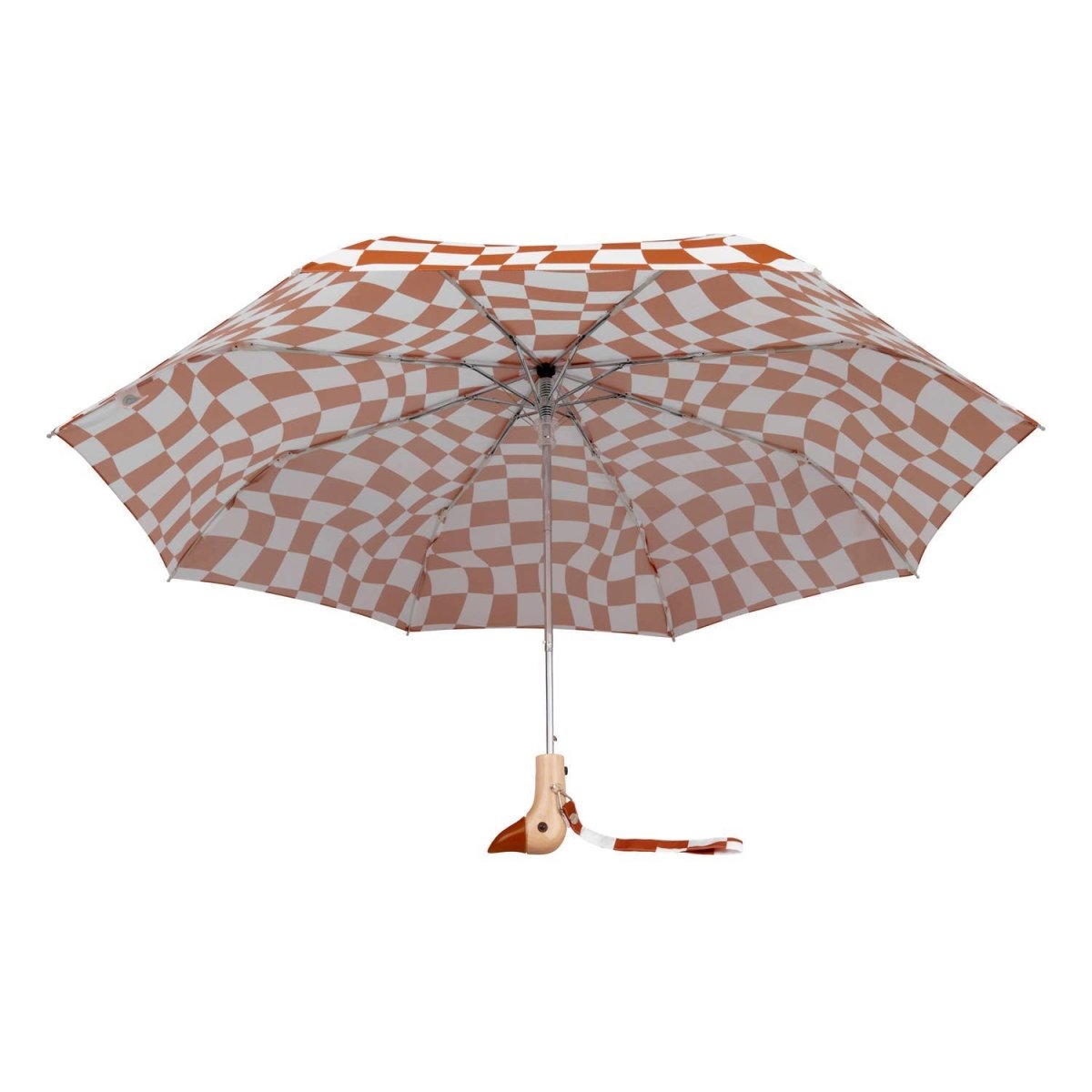 Peanut butter checkers eco-friendly Duckhead umbrella from Original Duckhead EU, showcasing a stylish, compact umbrella with checkered pattern.