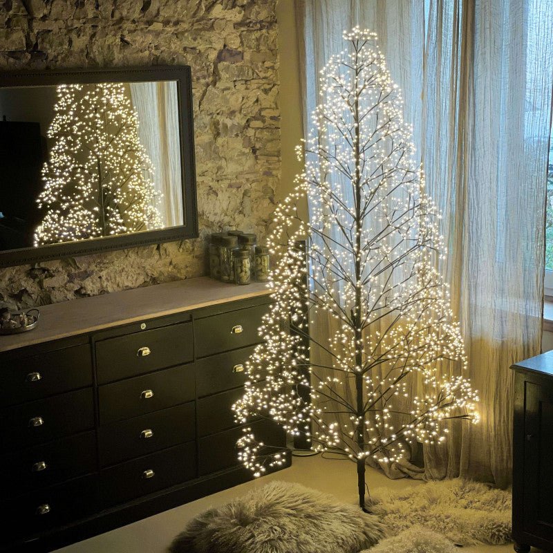 LED Pine Christmas Tree by Fiorira un Giardino, 180cm tall, illuminated with warm white lights for indoor and outdoor holiday decor.