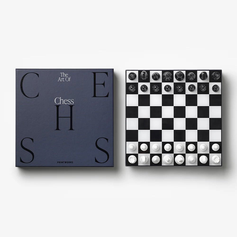 Chess set with packaging on a white background