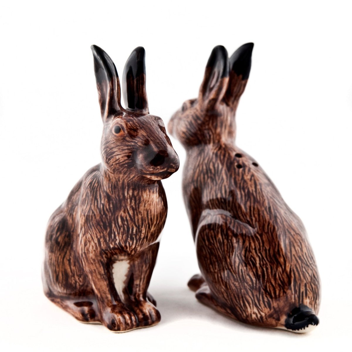 Ceramic Hare Salt and Pepper Shaker set by Quail Ceramics, featuring detailed bunny design in white glaze.
