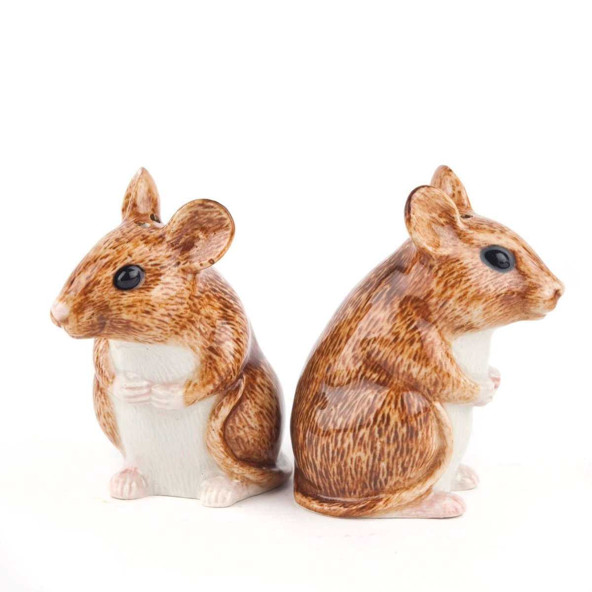Wood Mouse Salt and Pepper Shakers by Quail Ceramics, handcrafted ceramic animal-shaped salt and pepper set.