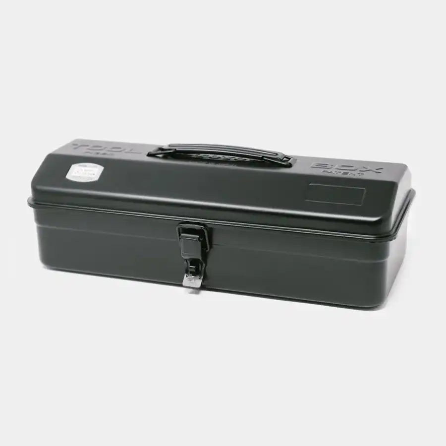 Robinson Y-350 black toolbox with sturdy handle and metal latches, designed for organizing and storing tools.