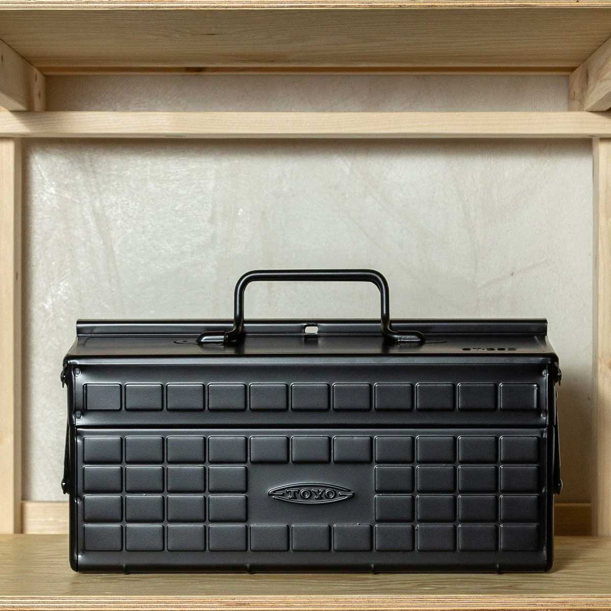 Robinson Two Tier Toolbox ST-350 in matte black with multiple compartments for organized tool storage.