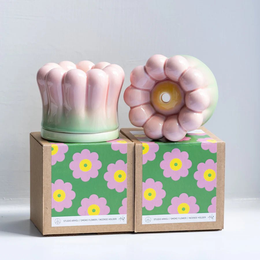 Ceramic Smoke Flower Incense Holder by Studio Arhoj, featuring a detailed ceramic object designed for incense burning.