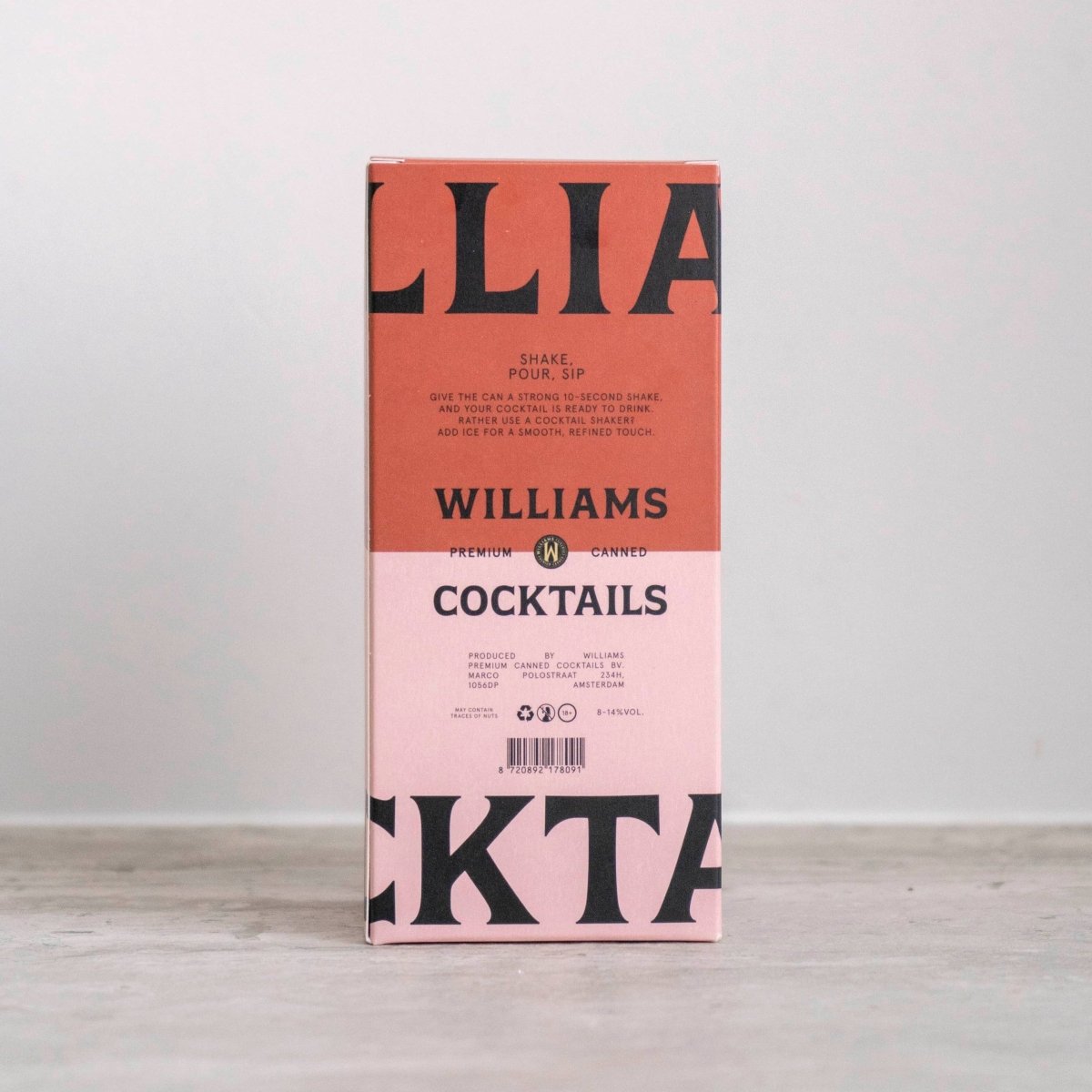 Set of 3 Williams Premium Canned Cocktails with colorful labels, showcasing a variety of ready-to-drink cocktail cans.