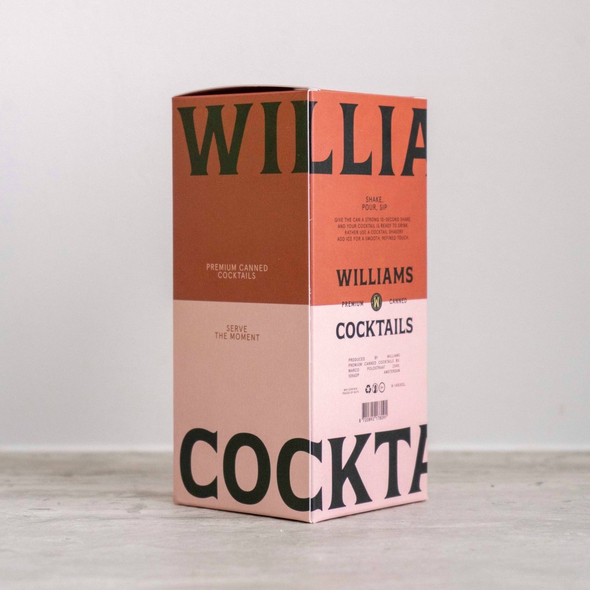 Set of 3 Williams Premium Canned Cocktails featuring colorful cans with fruit illustrations and cocktail names.