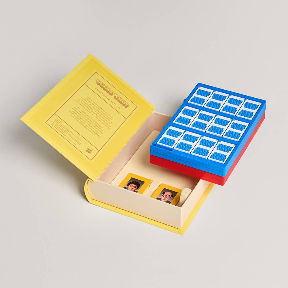 Guess Who? Vintage Bookshelf Edition game by WS Game Company featuring classic character cards and a retro-themed game board.