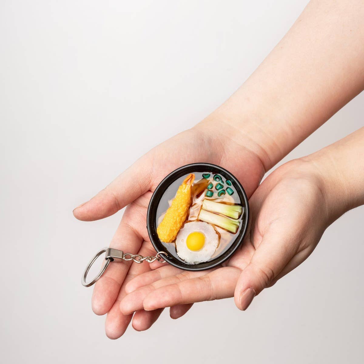 Yumazing Tempura Noodle Soup Keychain featuring a detailed, colorful replica of a bowl of tempura noodle soup for keys or accessories.