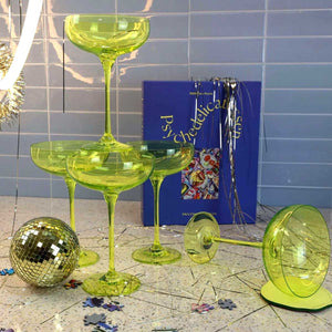 Coloured Champagne Coupe, Set of 6 Pieces, Neon Spill