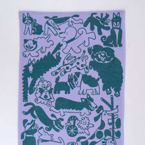 'Dogs Day Out' Tea Towel - Lilac Green