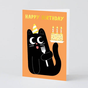 'Happy Birthday Cat Cake' Greetings Card