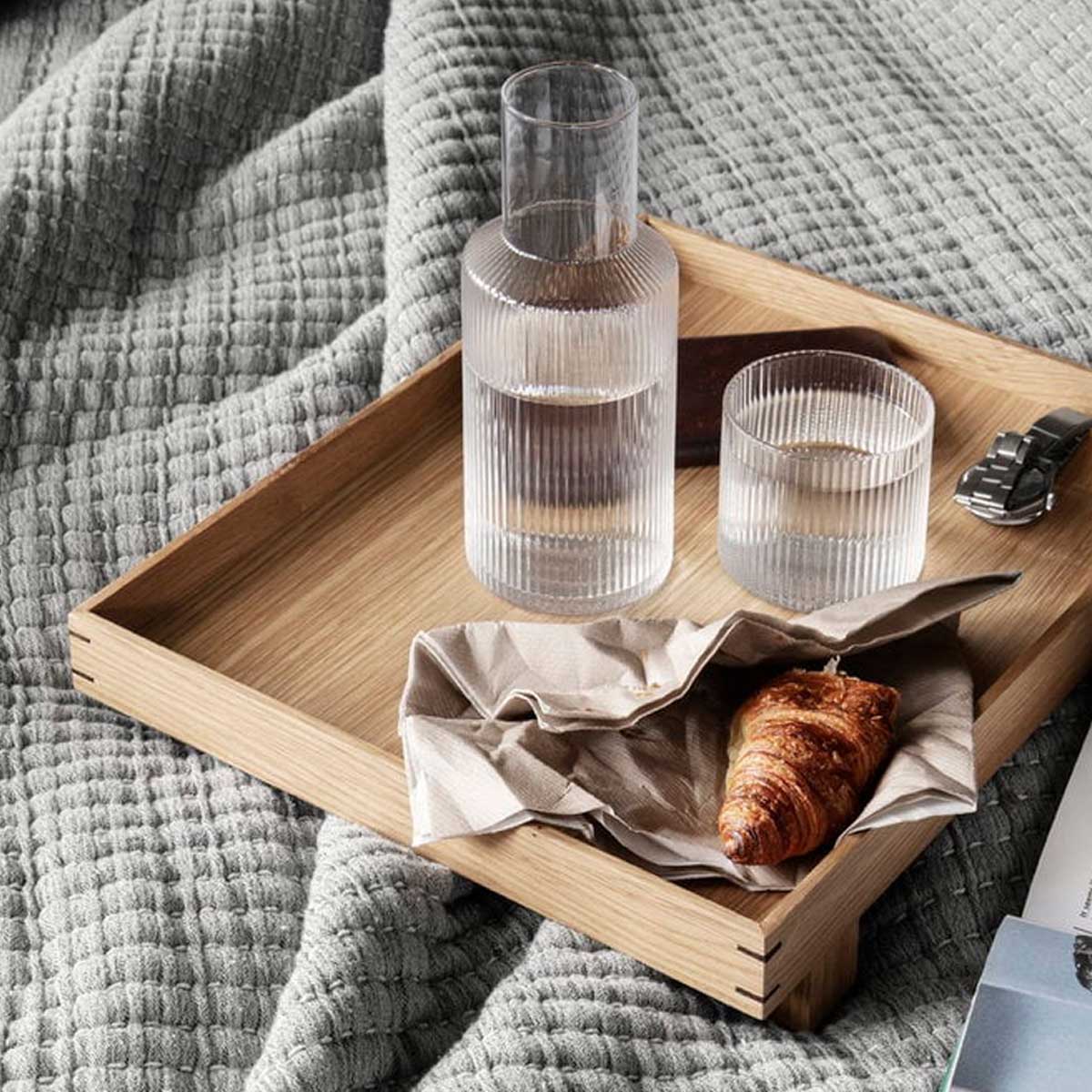 Small Ferm Living Bon wooden tray with natural wood finish, ideal for serving or decorative use.