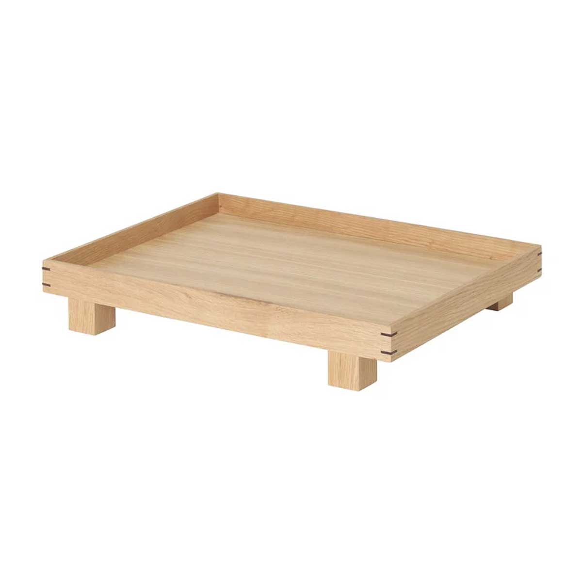 Small Ferm Living Bon Wooden Tray with rounded edges and natural wood finish, ideal for serving or decorative use.