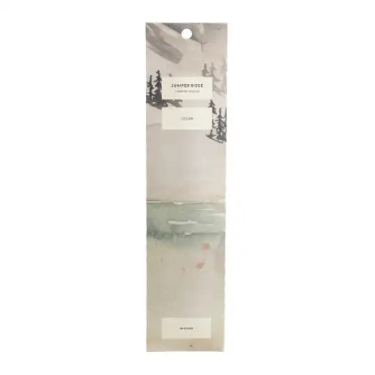 Juniper Ridge Campfire Incense Cedar sticks with natural cedar scent and rustic packaging, ideal for aromatic ambiance.