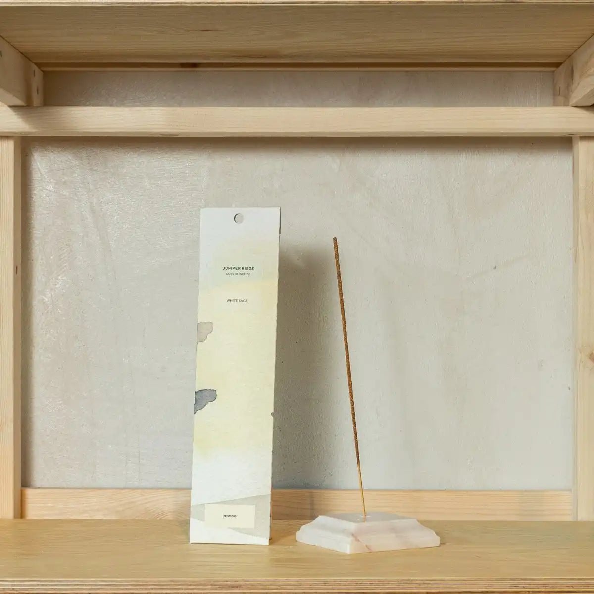 Juniper Ridge Campfire Incense White Sage sticks with natural wooden packaging and a focus on aromatic white sage scent.