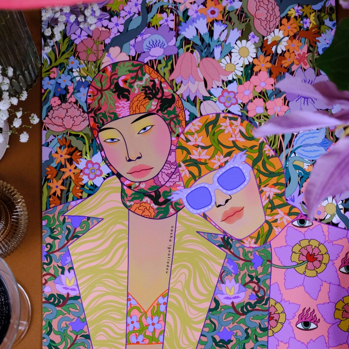 A4 fine art print of a girl wearing a balaclava by Sasha Ignatiadou, showcasing vibrant colors and detailed portrait artwork.